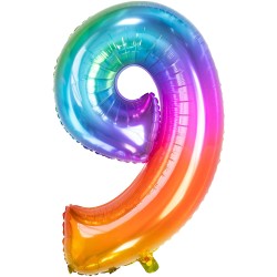 Palloncino in alluminio Yummy Gummy Rainbow Numero 9, 34&quot; - 86 cm, Multicolore, 1 pz, 5FL63249