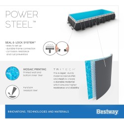 Bestway 56475 Power Steel 732x366x132 cm con Pompa di Filtrazione, Scaletta, Telo di Copertura