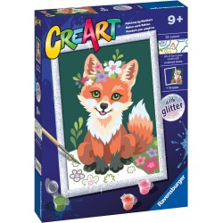 Ravensburger - CreArt Serie D, Volpe Con Fiori, Dipingere con i Numeri, Kit Pittura Bambini, Tema Animali, Cornice Inclusa, Gioc