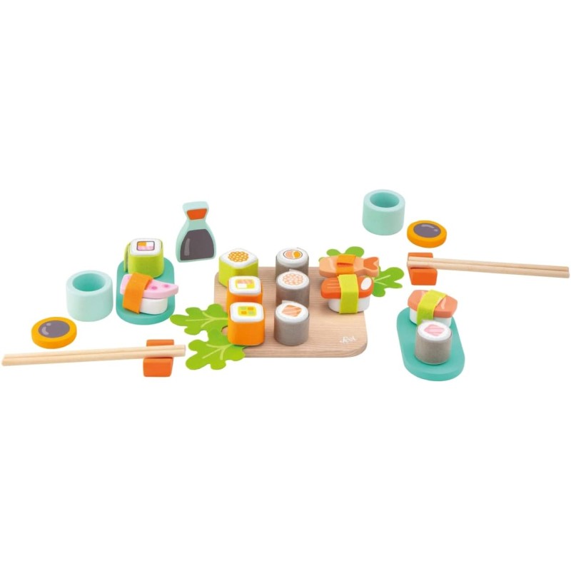 Trudi Sevi 11104 - Set Sushi (32 pz) | Giochi di ruolo in legno bambini. Accessori Cibo finto da cucina per giocare | 29x7x19cm 