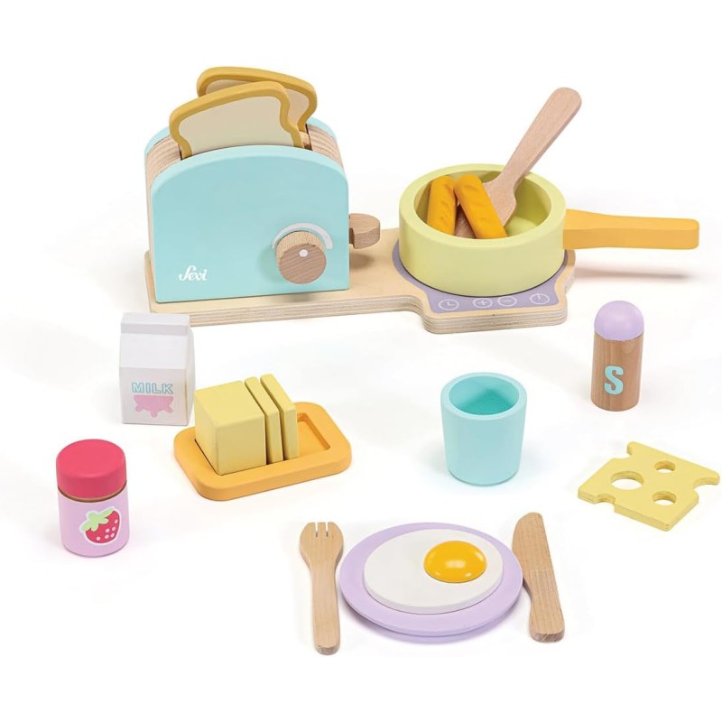 Trudi Sevi - Set Prima Colazione (21 pz) | Accessori Cibo per Colazione. Metodo Montessori. | 29x9,5x21,5cm | Giochi di Imitazio