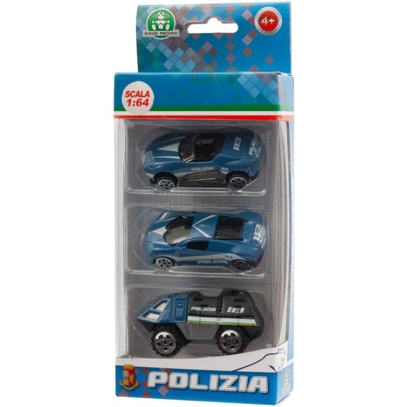 Giochi Preziosi - Polizia - 3 Veicoli Die Cast Della Polizia Mod1 A Ruota Libera In Scala 1:64 Livrea Originale Della Polizia E 