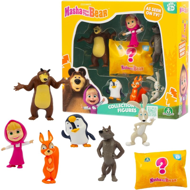 Giochi Preziosi - Masha E Orso - Set Composto Da 6 Personaggi Della Famosa Serie Tv Alti dai 5 Ai 7 Cm Ed 1 Esclusivo A Sorpresa