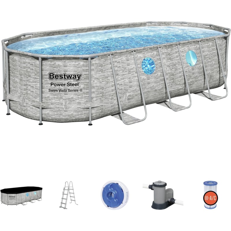 Bestway 56716 Power Steel Swim Vista Series 549X274X122cm con OblÃ², Pompa di Filtrazione, Scaletta, Telo di Copertura