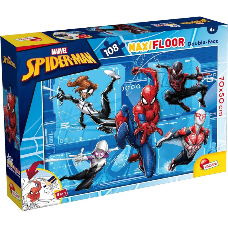 Lisciani Giochi - Marvel Puzzle Double-Face Maxi Floor 108 pezzi Spiderman, 99764
