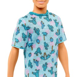 Mattel - Barbie Ken Fashionistas n.211, dai capelli biondi con look alla moda, t-shirt con cactus, pantaloncini bianchi e sneake