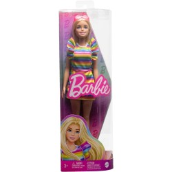 Mattel - Barbie Fashionistas bionda con apparecchio per i denti, abito arcobaleno e accessori, 3+ anni, HPF73