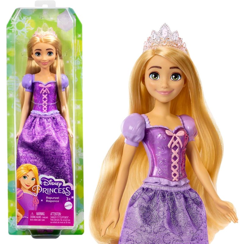 Mattel - Disney Princess - Rapunzel bambola vestita alla moda con capi e accessori scintillanti ispirati al film, 3+ Anni, HLW03