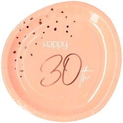 Piatto carta 23 cm Happy 30th Birthday, Elegant Lush Blush Rosa 8 pz, 5FL67130