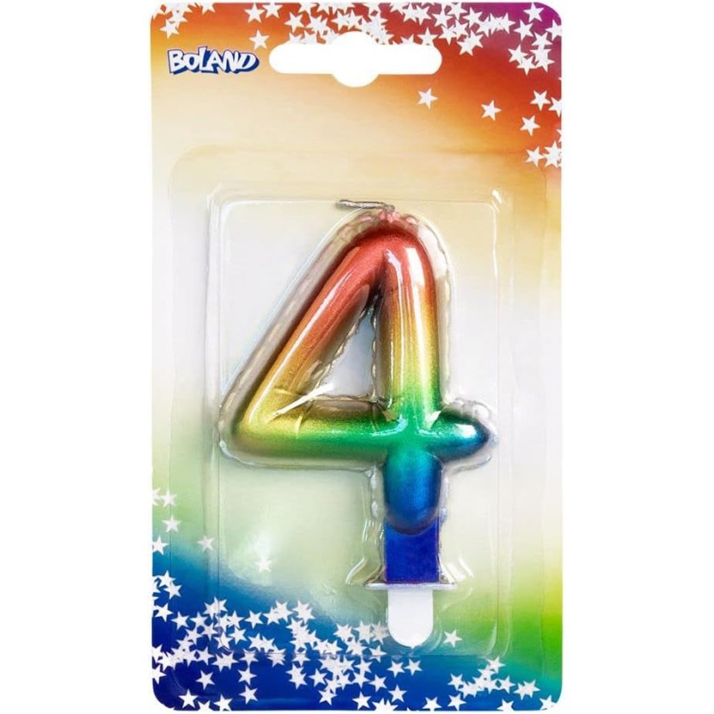 Boland - Candela con NÂ° 4, Multicolore, CANDLE SHAPE OF A FOIL BALLOON, 30134