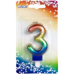 Boland - Candela con NÂ° 3, Multicolore, CANDLE SHAPE OF A FOIL BALLOON, 30133