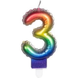 Boland - Candela con NÂ° 3, Multicolore, CANDLE SHAPE OF A FOIL BALLOON, 30133