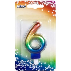 Boland - Candela con NÂ° 6, Multicolore, CANDLE SHAPE OF A FOIL BALLOON, 30136