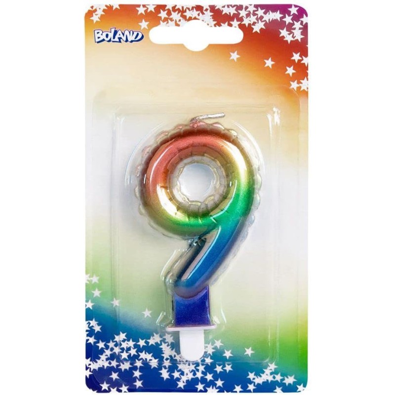 Boland - Candela con NÂ° 9, Multicolore, CANDLE SHAPE OF A FOIL BALLOON, 30139