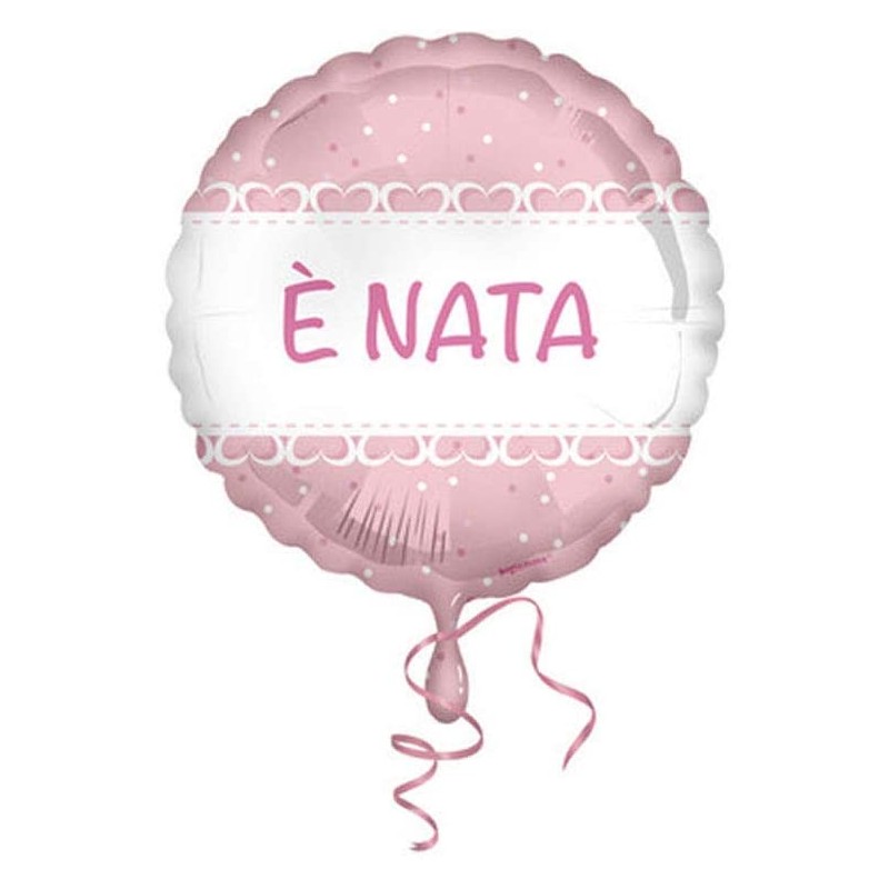 Pallone foil 42 cm E  Nata, stelle rosa per feste nascite, 5IT8000012