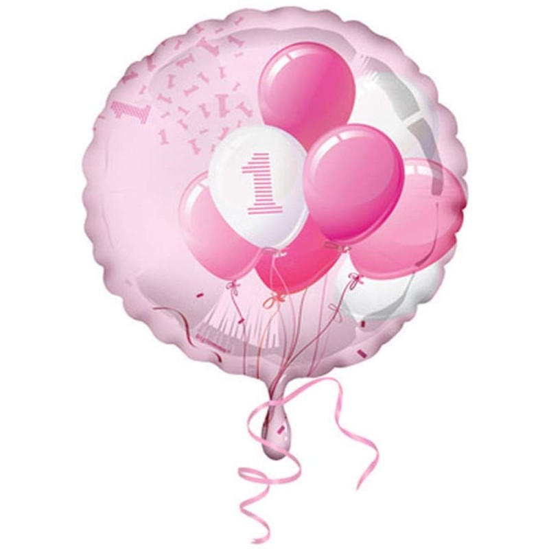 Palloncino foil 18â€� - 45cm rosa per primo compleanno bambini con grafica palloncini per addobbi femminuccia, 5IT800008