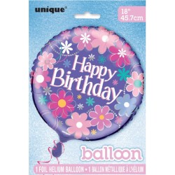 Pallone foil 18 &quot; - 45 cm Happy Birthday Blossom, 1 pz, 5UN40287