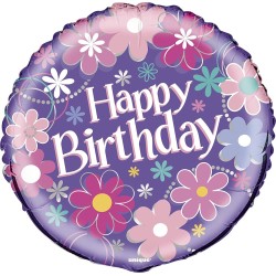 Pallone foil 18 &quot; - 45 cm Happy Birthday Blossom, 1 pz, 5UN40287