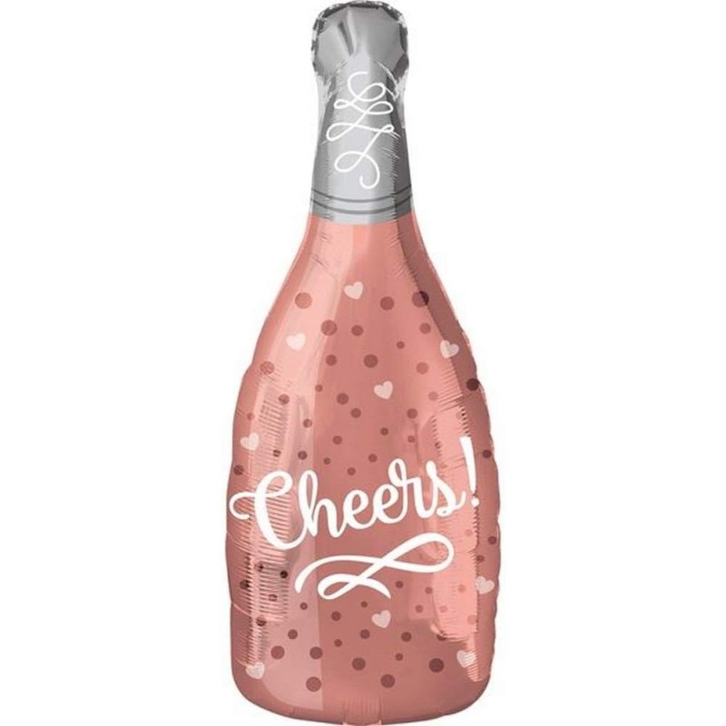 Palloncino in alluminio oro rosa forma di una bottiglia di champagne Cheers