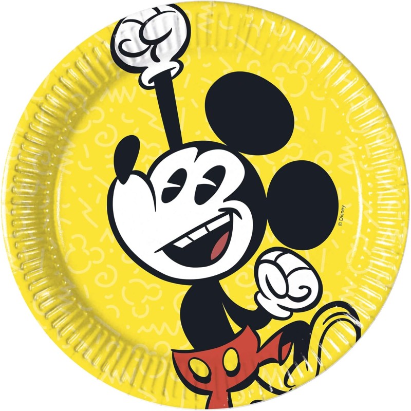 Procos - Confezione da 8 Piattini in Cartone, Topolino retrÃ², 20 cm, Taglia Unica, Multicolore, PR81848