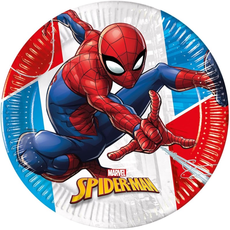 Procos - 8 piatti di carta Ã˜ 19,5 cm Spiderman Crime Team Up Marvel, 5PR95044