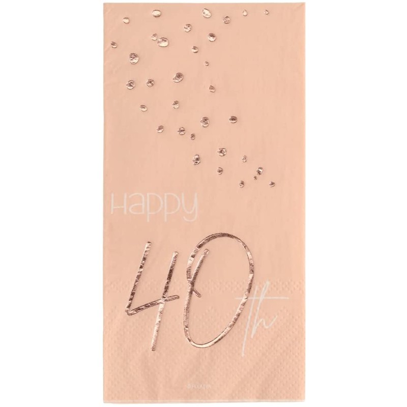 Tovagliolo 33 x 33 cm Happy 40th Birthday, Elegant Lush Blush Rosa 10 pz, 5FL67240