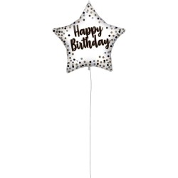 Pallone foil 18&quot; - 45 cm WHITE -GOLD HAPPY BIRTHDAY con PESETTO e NASTRO, 1 pz, 5PR92417