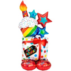 Pallone foil AirLoonz Stacked Birthday Icons 71x139 cm - SI GONFIA AD ARIA 1 pz, 7A4245011