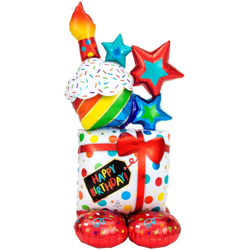 Pallone foil AirLoonz Stacked Birthday Icons 71x139 cm - SI GONFIA AD ARIA 1 pz, 7A4245011