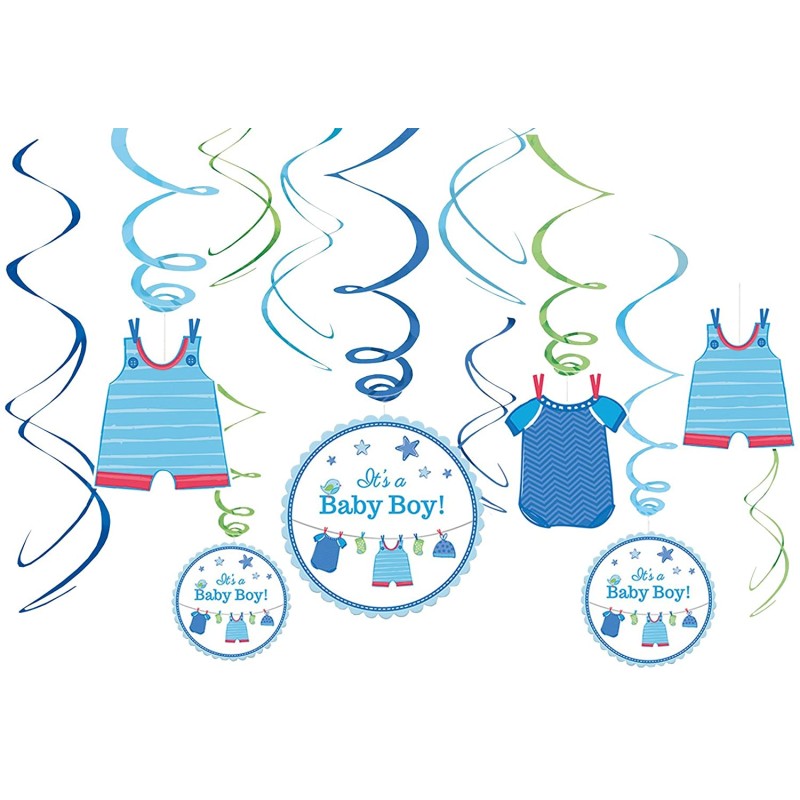 Set 12 Pendenti Swirl 45 cm Vestitini - Shower with Love Boy 12 pz, 7AM671491