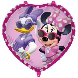 Palloncino Foil a Forma di Cuore con Minnie e Paperina 18&quot; 46 cm, 1pz.