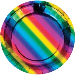 Piatti RAINBOW FOIL per Feste, Carta, Pellicola Arcobaleno 18 cm, 8 pz, 335532