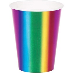 Bicchieri di carta RAINBOW FOIL in lamina metallica, arcobaleno, 266 ml, 8 pezzi, 335536