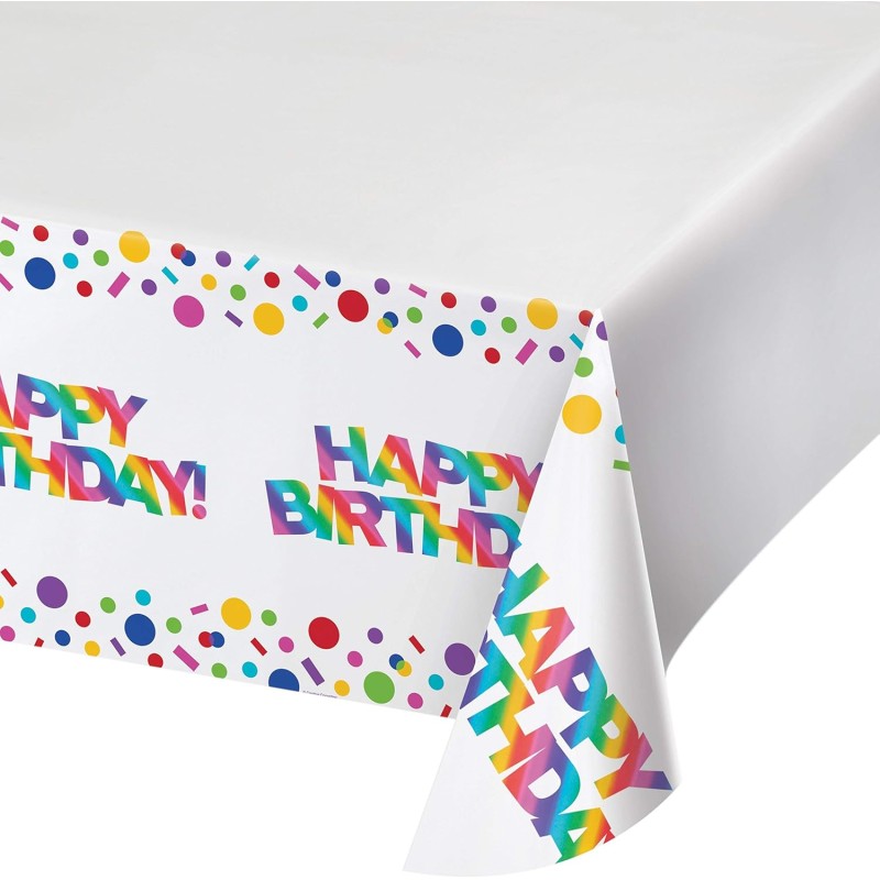 Tovaglia in plastica per Compleanno, 1 Pezzo, RAINBOW Happy Birthday 137 x 259 cm, 150 gr