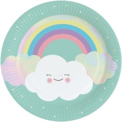 8 piatti ecologici &quot;RAINBOW &amp; CLOUD&quot; Ã˜ 23 cm senza rivestimento in plastica, per feste a tema, per feste di compl