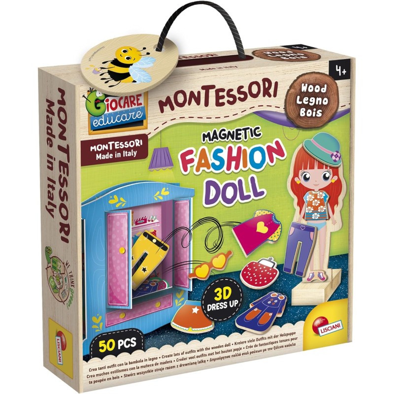 Lisciani - Montessori Wood Magnetic Fashion Doll, 98361