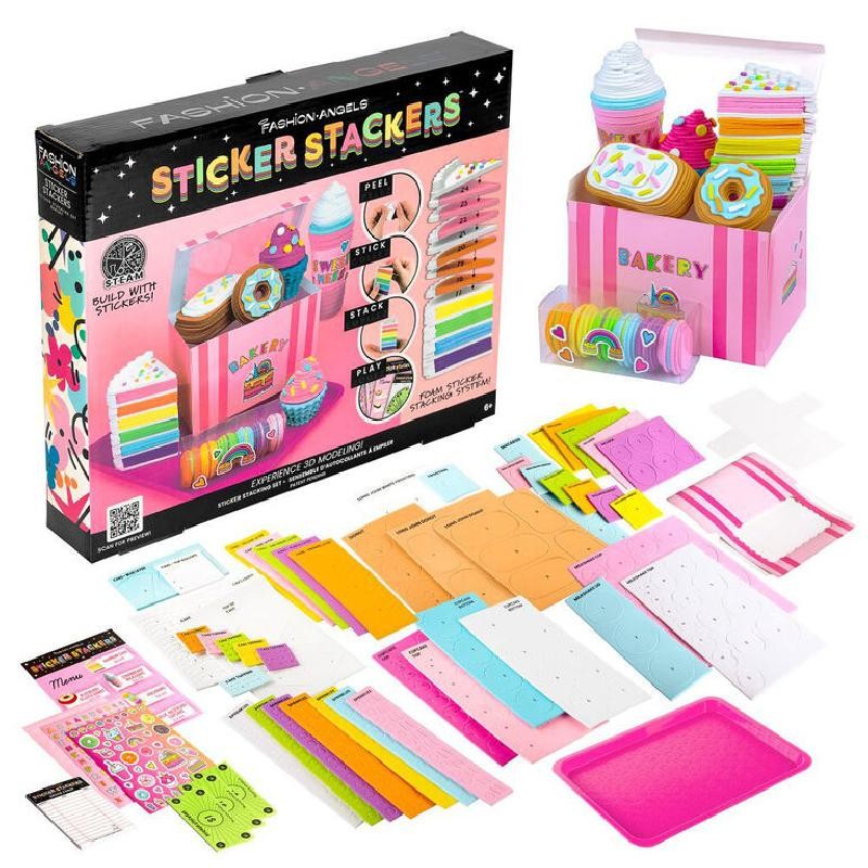 Fashion Angels - Sticker Stackers Set Bakery, Adesivi in â€‹â€‹Schiuma per creare in 3D, Cibo Giocattolo per Bambini, gioco STEM