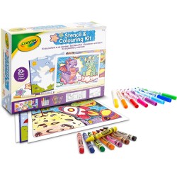 CRAYOLA - Set Stencil Fun, per Disegnare e Creare con Stencil, Pennarelli Lavabili e Pastelli a Cera, AttivitÃ  Creativa per Bam