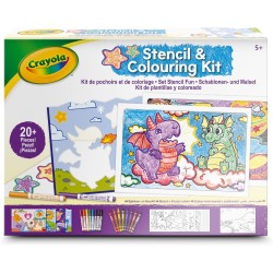 CRAYOLA - Set Stencil Fun, per Disegnare e Creare con Stencil, Pennarelli Lavabili e Pastelli a Cera, AttivitÃ  Creativa per Bam