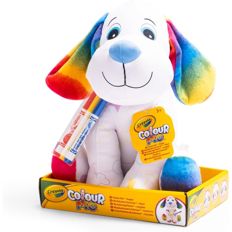 CRAYOLA - Colour Me Plush, Peluche Colorabile con 3 Pennarelli, Soggetto Cagnolino, attivitÃ  Creativa e Regalo per Bambini, da 