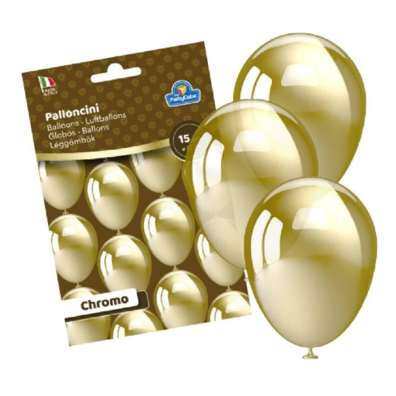 PartyCube - Palloncini Chromo Oro 15 pz, PC3021