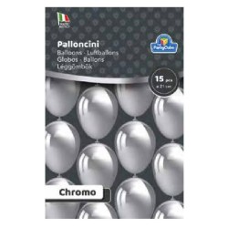 PartyCube - Palloncini Chromo Argento 15 pz, PC3020