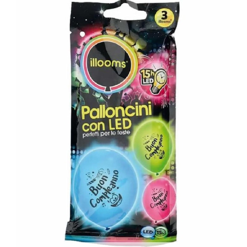 PartyCube - Palloncino Led Illooms Buon Compleanno, 3 pezzi, ILL006