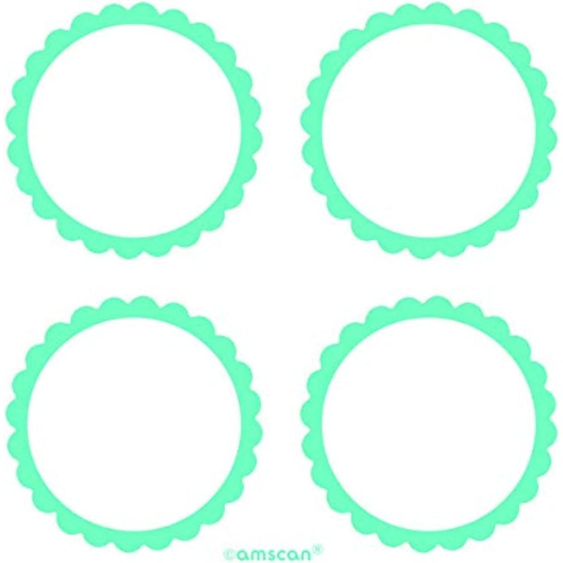 Amscan - Etichette Smerlate Azzurro Acqua, Candy Buffet Scalloped Labels Robin Egg Blue