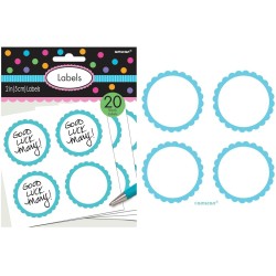 Amscan - Etichette Smerlate Azzurro Acqua, Candy Buffet Scalloped Labels Robin Egg Blue