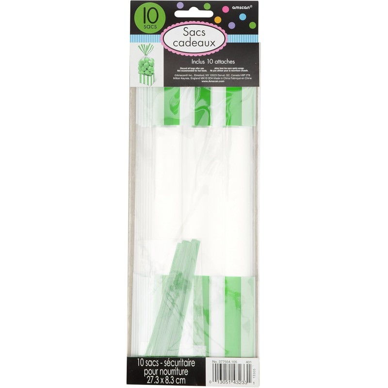 Amscan - SAcchetto Strisce Verde per Caramelle, Party Bag Stripes Kiwi