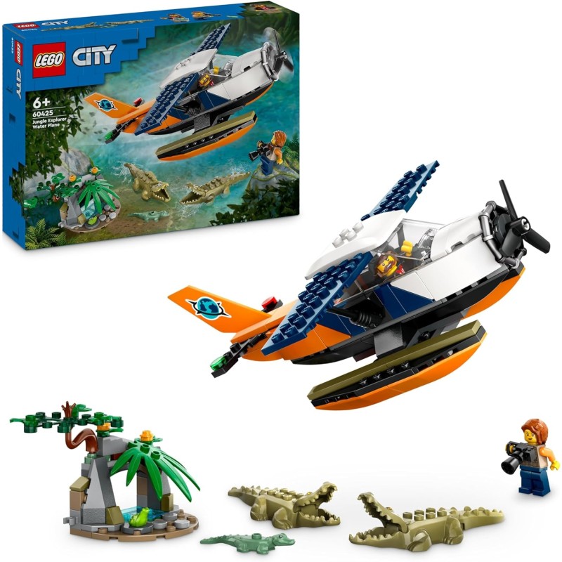 LEGO City Idrovolante dellâ€™Esploratore della Giungla, Aereo Giocattolo da Costruire con 2 Minifigure, 3 Action Figure di Cocco