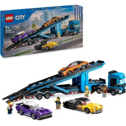 LEGO City Camion Trasportatore con Auto Sportive, Giochi Creativi da 7 Anni, Autocarro con Rimorchio e 3 Modelli di Macchine, Ve