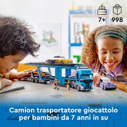 LEGO City Camion Trasportatore con Auto Sportive, Giochi Creativi da 7 Anni, Autocarro con Rimorchio e 3 Modelli di Macchine, Ve