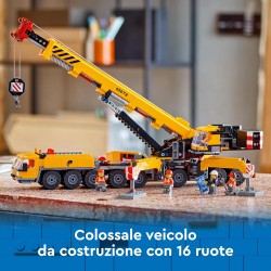 LEGO City Gru da Cantiere Mobile Gialla, da 9 Anni con Veicolo Giocattolo da Cantiere con Funzioni Realistiche e 4 Minifigure, I